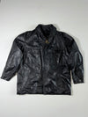 Black Leather-Look Utility Jacket with Stand Collar & Four-Pocket Design (2XL)