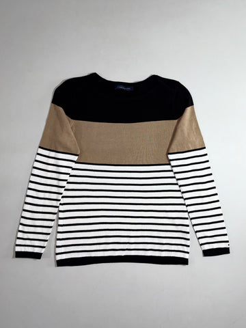 Tommy Hilfiger Colourblock Breton Stripe Knit Sweater – Black/Camel/White (S)