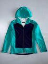 Salomon Colorblock Geometric-Lined Hooded Shell Jacket Teal Navy (M)