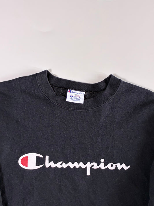 Champion Script Logo Crewneck Sweatshirt – Black (M)