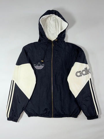 Vintage 90s Adidas Originals Navy Colourblock Hooded Windbreaker — (XL)