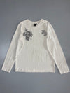 Oniarai Original  Rhinestone Floral & Dragon Graphic Long Sleeve Tee – White (M)