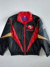 90s Vintage Pro Player San Francisco 49ers Genuine Leather Jacket Black Red NFL Embroidered  (XL/2Xl)