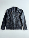 Black Faux Leather Asymmetric Zip Biker Jacket (S)
