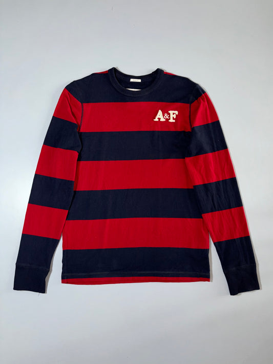 Abercrombie & Fitch Navy & Red Striped Muscle Long Sleeve Shirt (XL)