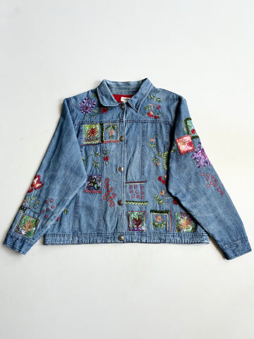 Vintage Coldwater Creek Embroidered Patchwork Denim Jacket women’s (XL)
