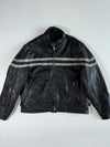 Distressed Double-Stripe Black Leather Café Racer Jacket (XL/2XL)