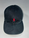 Polo Ralph Lauren Black Classic Pony Dad Cap – Red Embroidered Logo, Brass Buckle (Adjustable)