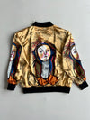 Vintage Stockton Satin Bomber Jacket Abstract Face Art Print – Gold – (L)