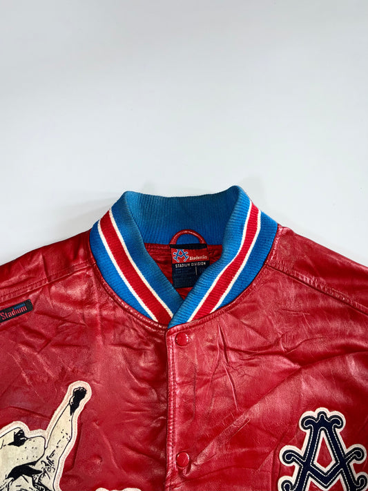 Akademiks World Judo Competition Premium Multi Patches Bomber Leather Jacket (2XL)