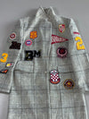 DSQUARED2 Multi-Patch Plaid Wool Trench Coat  Long Checkered Overcoat with Embroidered Patches (M)