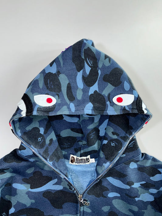 A Bathing Ape | Blue Camo Shark Full-Zip Hoodie(L)