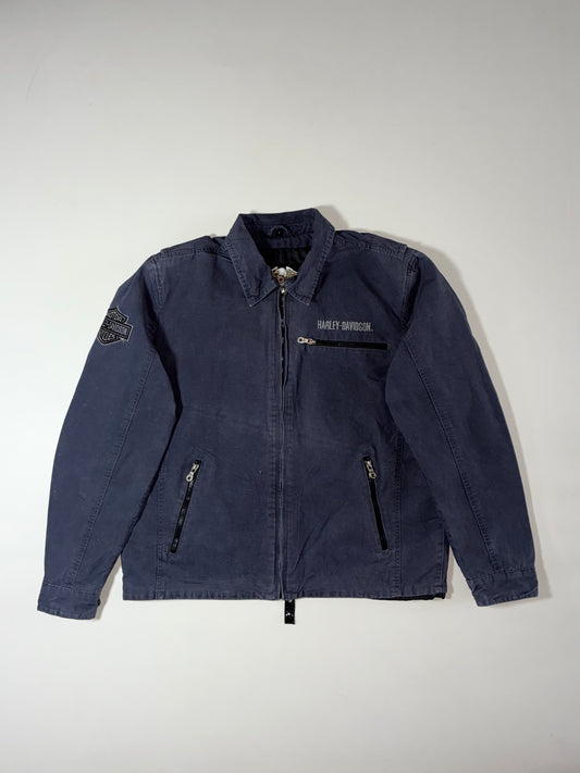 Vintage Harley-Davidson Navy Blue Canvas Biker Jacket (XL)