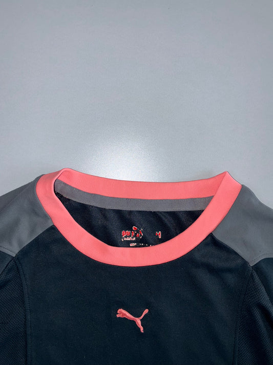 Puma Short Sleeve Colour-Block Performance Tee — Black/Grey/Coral (S)
