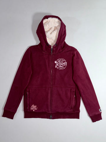 Roots Athletics Burgundy Sherpa-Lined Zip-Up Hoodie (M)