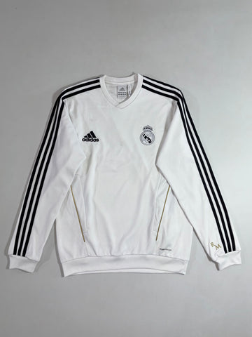 Adidas Real Madrid ClimaWarm Training Sweatshirt – White/Black/Gold (L)