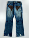 Big Train Osaka Blue Patchwork Distressed Flared Jeans (W:34 |L:43 )