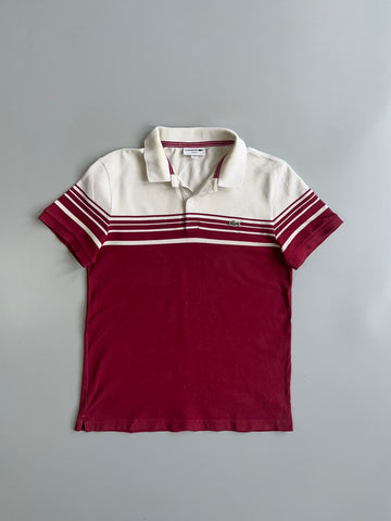 Lacoste Slim Fit Burgundy White Striped Pique Polo T-Shirt (S)