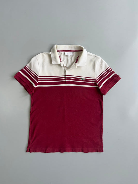 Lacoste Slim Fit Burgundy White Striped Pique Polo T-Shirt (S)
