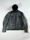Camp David Black Leather Hooded Biker Jacket – Rugby Crest Embossing, Quilted Shoulders (XL)