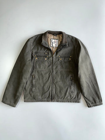 Guess Washed Cotton Multi-Pocket Full-Zip Field Jacket with Graphic Lining (M/L)