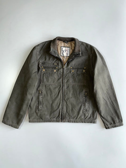 Guess Washed Cotton Multi-Pocket Full-Zip Field Jacket with Graphic Lining (M/L)