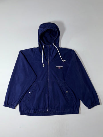 Vintage 90s Polo Sport Ralph Lauren Navy Hooded Cotton Jacket (XL)
