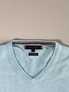 Tommy Hilfiger Aqua Blue Premium Cotton V-Neck Sweater – (L)