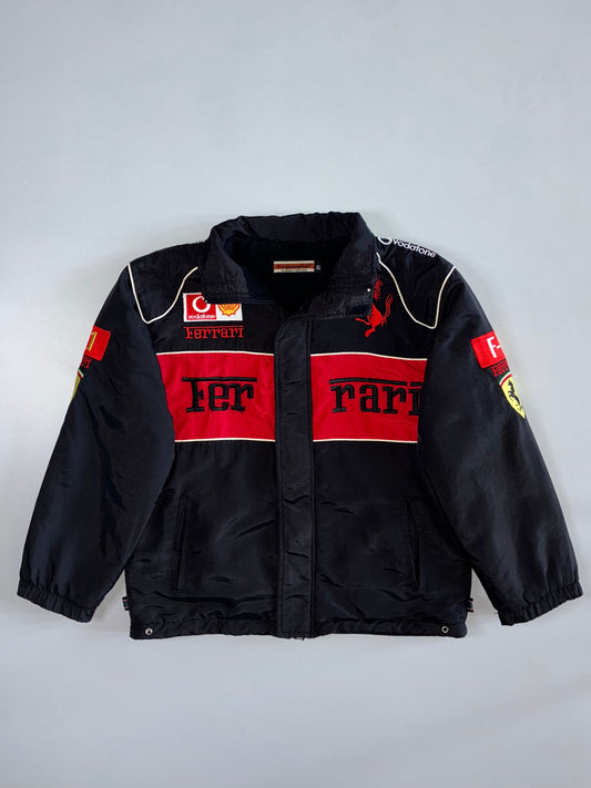 Ferrari F1 Vodafone Shell Sponsor Patch Embroidered Racing Jacket Black Red (S)