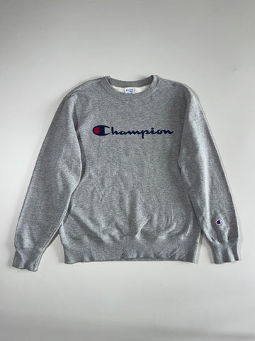 Champion Reverse Weave Script Crewneck — Heather Grey (L)