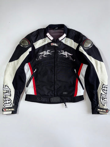 FLM Motorcycle Equipment Red Dragon Graphic Armoured Mesh Biker Jacket (Paded) (M)