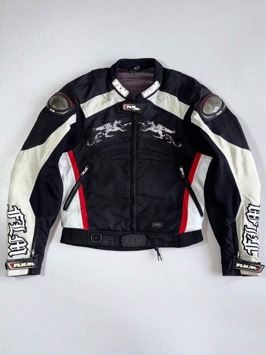 FLM Motorcycle Equipment Red Dragon Graphic Armoured Mesh Biker Jacket (Paded) (M)