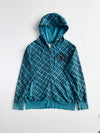 Y2K Big Train Blue Skull Print Studded Zip Hoodie (L)