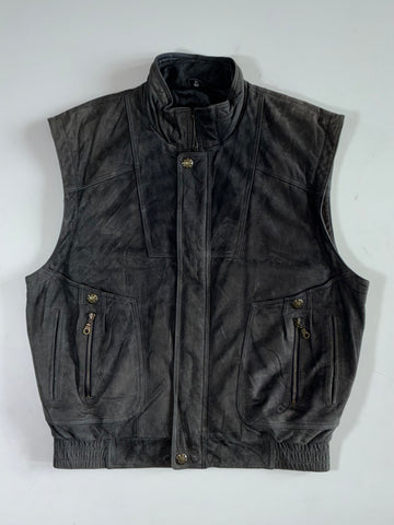 Distressed Grey Leather Utility Vest (XL)