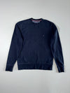Tommy Hilfiger Navy Blue Crewneck Sweatshirt with Embroidered Flag Logo (L)