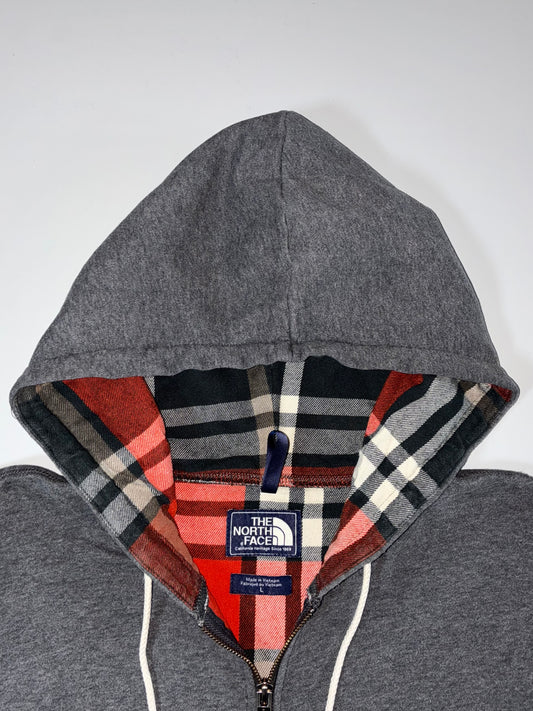 The North Face Plaid-Lined Zip Hoodie – Grey, Men’s (XL)