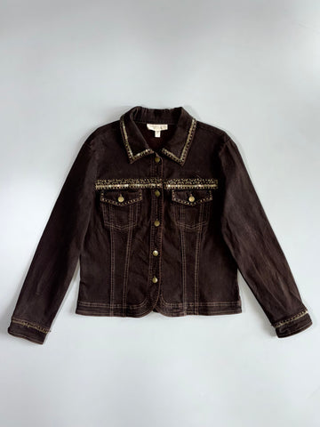 Proportion Petite Weekend Dark Brown Stretch Denim Embellished Jacket (S)