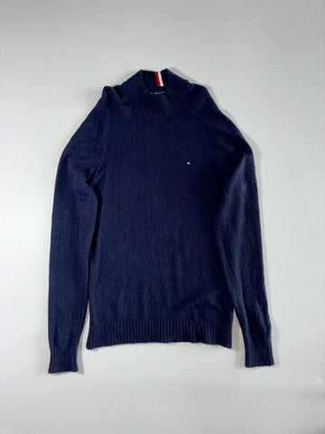 Tommy Hilfiger | Navy Merino Wool Mock Neck Sweater – Signature Stripe | (S/M)