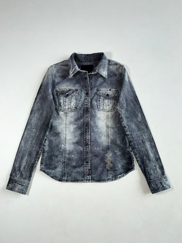 Buckaroo 1950 Distressed Hickory Stripe Western Snap Shirt – Indigo Women’s (S)