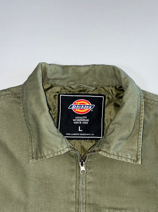 Dickies Quilted-Lined Canvas Work Jacket — Washed Olive Green (L)