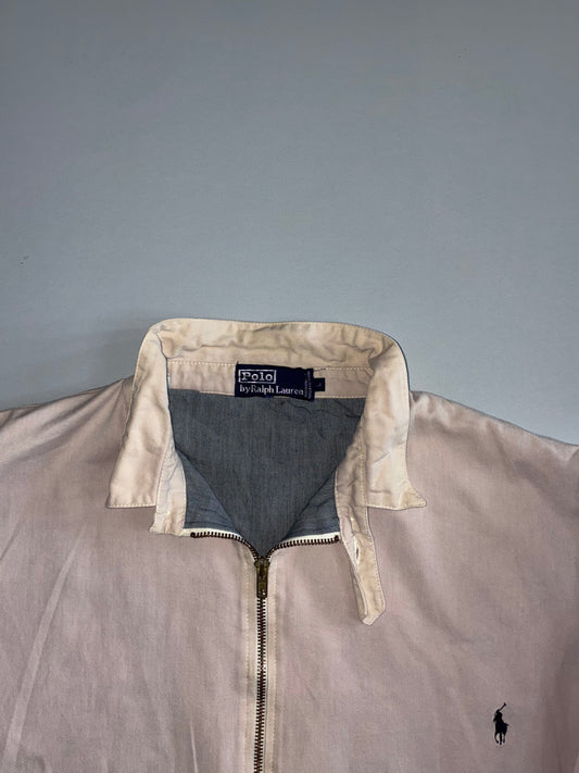 Polo Ralph Lauren Vintage Cream Off White Harrington Bomber Jacket Gold Zip Embroidered Pony Have Yellow Marks(L)