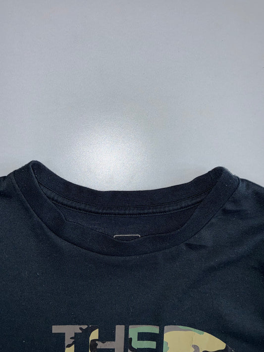 The North Face “Never Stop Exploring” Camo Logo Tee — Black (Japan) (M)
