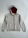 Adidas Neo Full Zip Hoodie Grey Marl Burgundy 3-Stripes Fleece Sweatshirt (M)