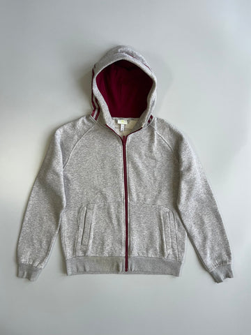 Adidas Neo Full Zip Hoodie Grey Marl Burgundy 3-Stripes Fleece Sweatshirt (M)