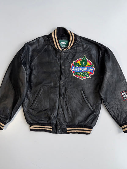 !                         Roots Canada Custom Made Pure Leather Varsity Jacket Beachcomber Embroidered (RARE)  (M)