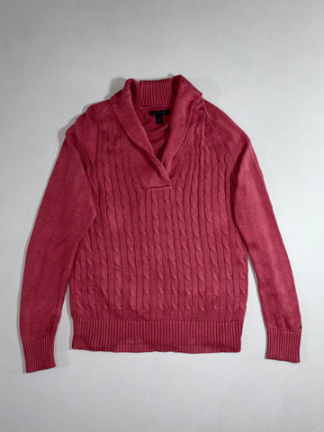 Tommy Hilfiger Cable Knit Shawl Collar Sweater – Coral Pink (M)