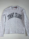 Tommy Jeans | Grey Cable Knit Varsity Logo Sweater | (2XL)