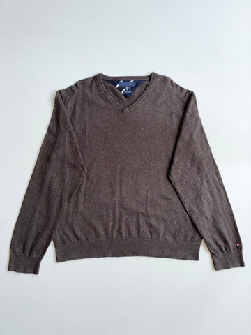 Tommy Hilfiger Cotton Cashmere V-Neck Sweater – Brown (XL)