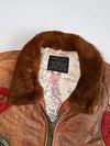 Avirex Type G-1 U.S. Navy Flight Jacket Multi-Patch Leather Bomber with Blood Chit & Shearling Collar (L/XL)