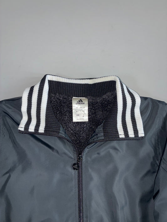 Adidas Sherpa Lined Grey Bomber Jacket 3-Stripe Knit Collar Full Zip(S)